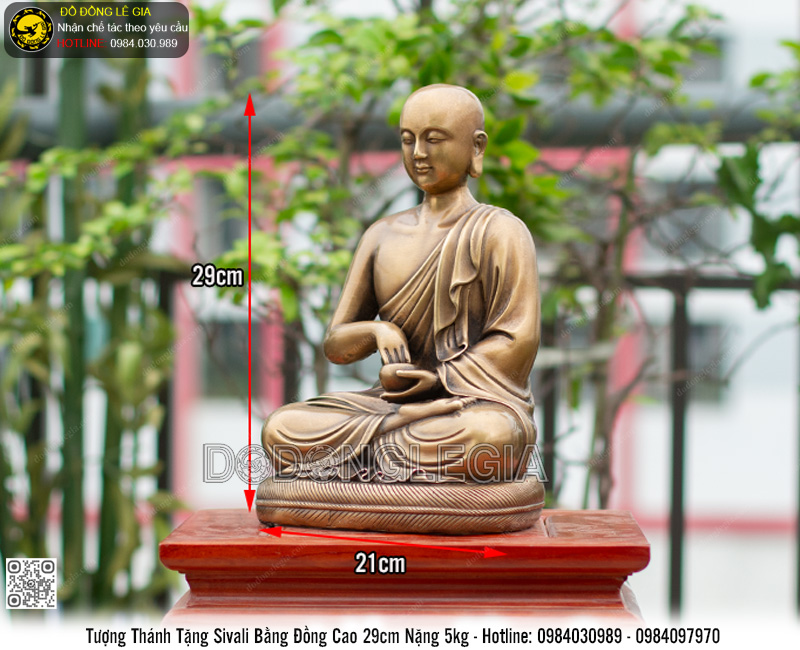 Tượng Thánh Tăng Sivali bằng đồng cao 39cm