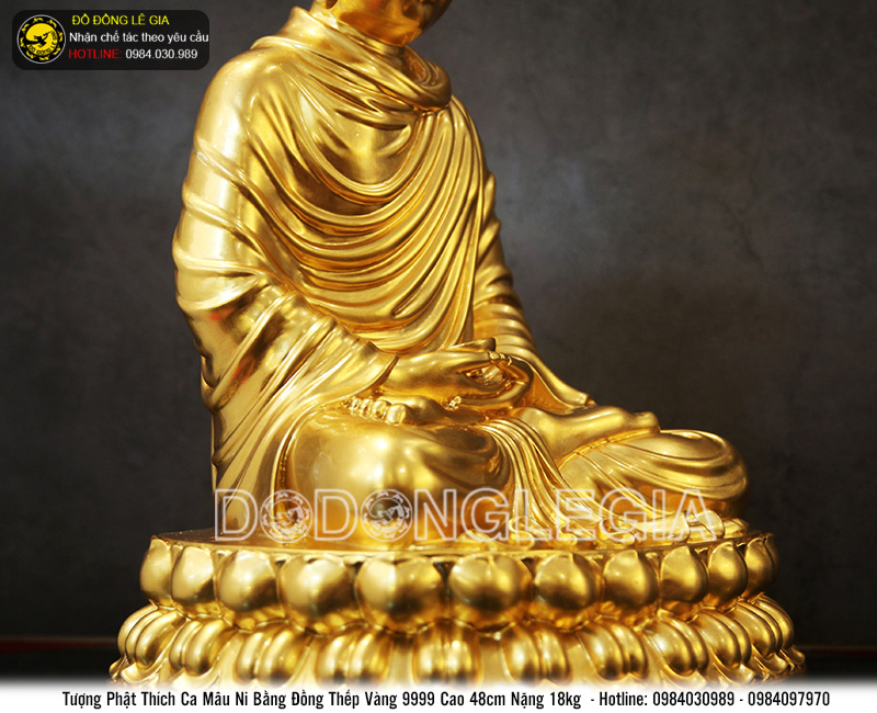 Tượng Phật Thích Ca Mâu Ni bằng đồng thếp vàng 9999