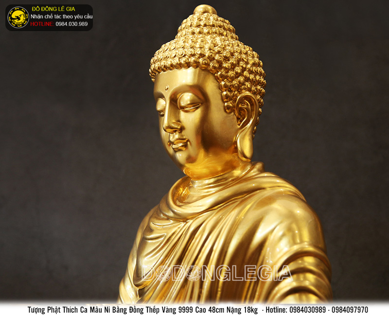 Tượng Phật Thích Ca Mâu Ni bằng đồng thếp vàng 9999