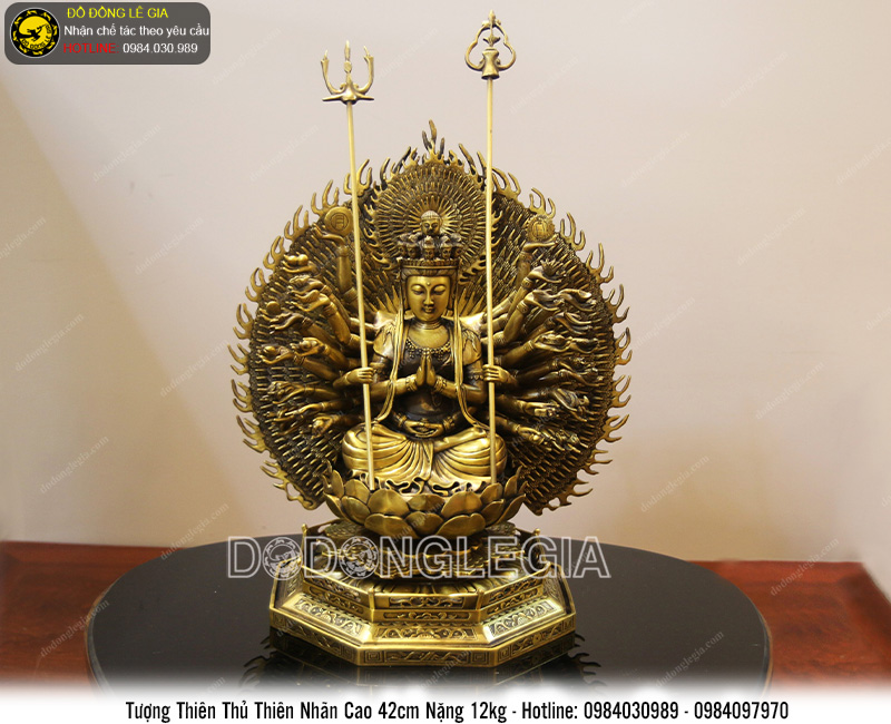 Tượng thiên thủ thiên nhãn cao 42cm bằng đồng thau