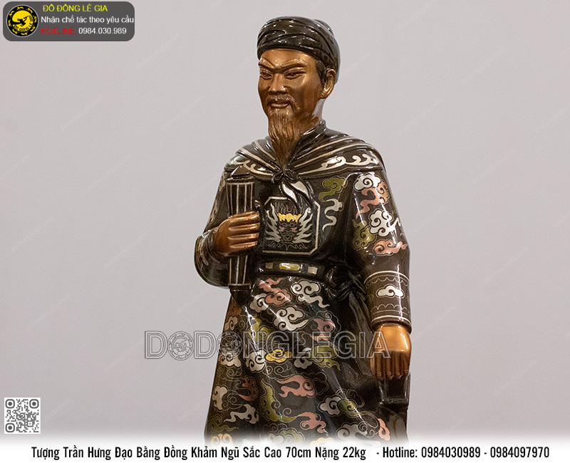 Tượng Trần Hưng Đạo Bằng Đồng Khảm Ngũ Sắc Cao 70cm