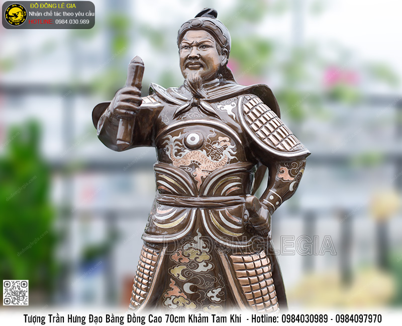 Tượng Trần Hưng Đạo Bằng Đồng Khảm Tam Khí Cao 70cm