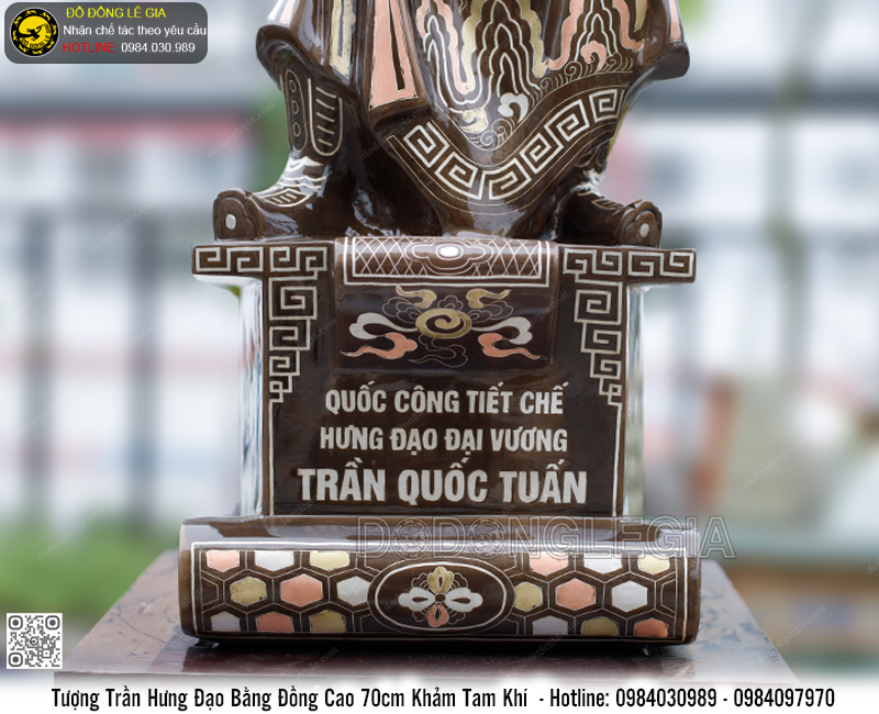 Tượng Trần Hưng Đạo Bằng Đồng Khảm Tam Khí Cao 70cm