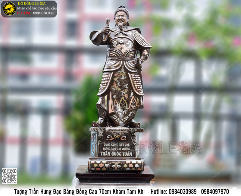 Tượng Trần Hưng Đạo Bằng Đồng Khảm Tam Khí Cao 70cm