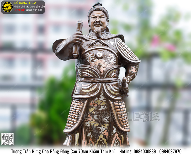 Tượng Trần Hưng Đạo Bằng Đồng Khảm Tam Khí Cao 70cm