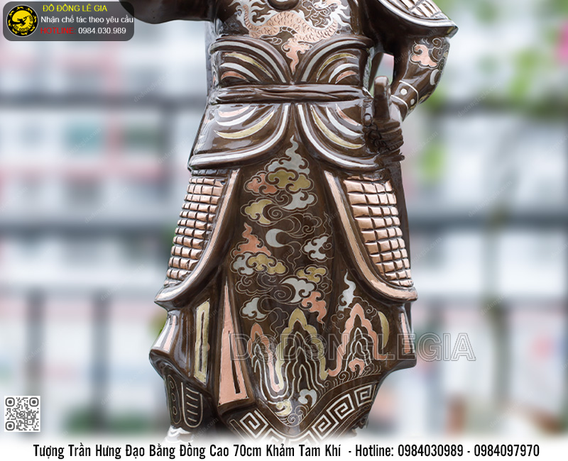 Tượng Trần Hưng Đạo Bằng Đồng Khảm Tam Khí Cao 70cm