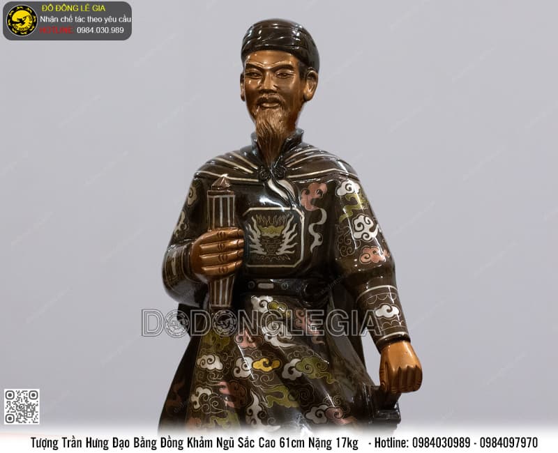 Tượng Trần Hưng Đạo Bằng Đồng Khảm Ngũ Sắc Cao 70cm
