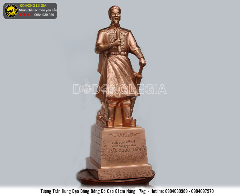 Tượng Trần Hưng Đạo bằng đồng đỏ cao 61cm