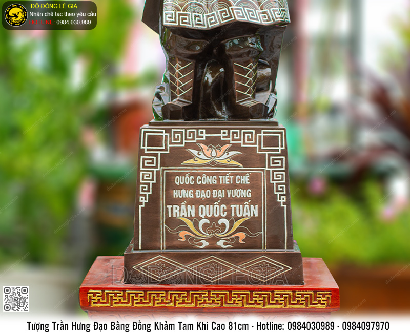Tượng Trần Hưng Đạo cao 81cm bằng đồng đỏ khảm tam khí