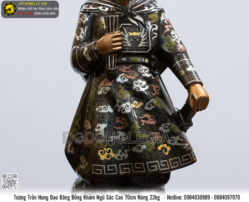 Tượng Trần Hưng Đạo Bằng Đồng Khảm Ngũ Sắc Cao 70cm