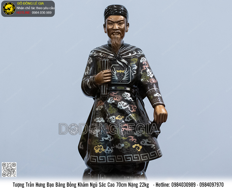 Tượng Trần Hưng Đạo Bằng Đồng Khảm Ngũ Sắc Cao 70cm