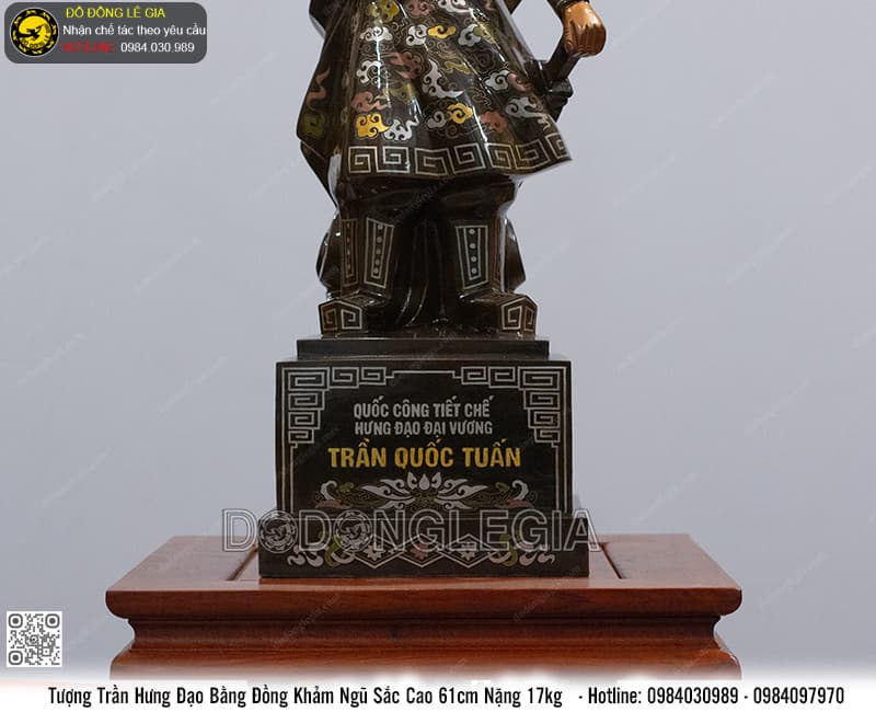 Tượng Trần Hưng Đạo Bằng Đồng Khảm Ngũ Sắc Cao 70cm