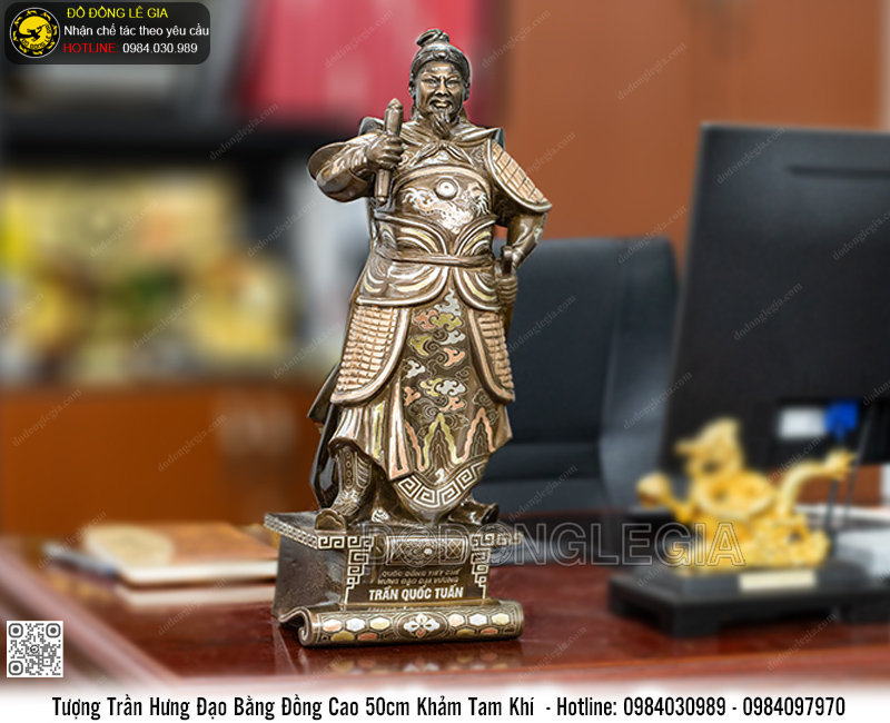 Tượng Trần Hưng Đạo Bằng Đồng Khảm Tam Khí Cao 50cm