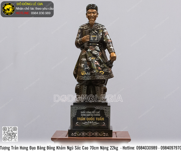 Tượng Trần Hưng Đạo Bằng Đồng Khảm Ngũ Sắc Cao 70cm
