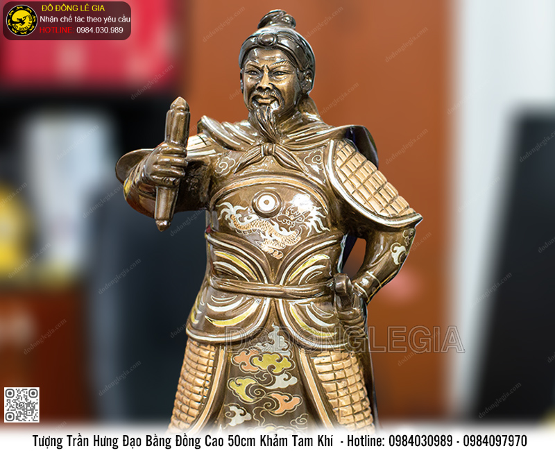 Tượng Trần Hưng Đạo Bằng Đồng Khảm Tam Khí Cao 50cm