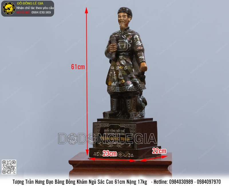 Tượng Trần Hưng Đạo Bằng Đồng Khảm Ngũ Sắc Cao 70cm