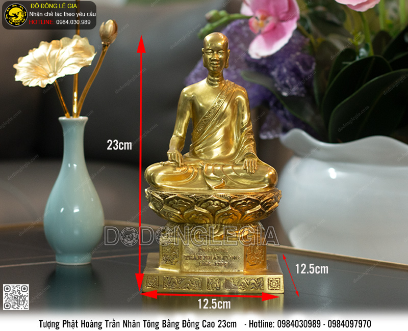 Tượng Phật Hoàng Trần Nhân Tông Bằng Đồng Cao 23cm