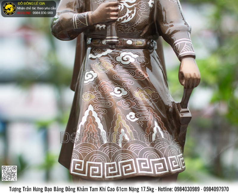 Tượng Trần Hưng Đạo Bằng Đồng Khảm Tam Khí Cao 61cm