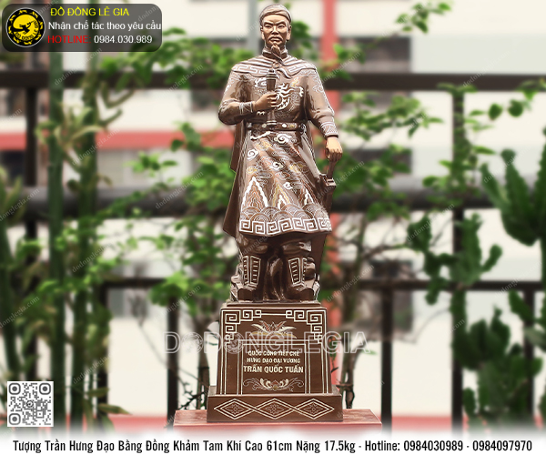 Tượng Trần Hưng Đạo Bằng Đồng Khảm Tam Khí Cao 61cm