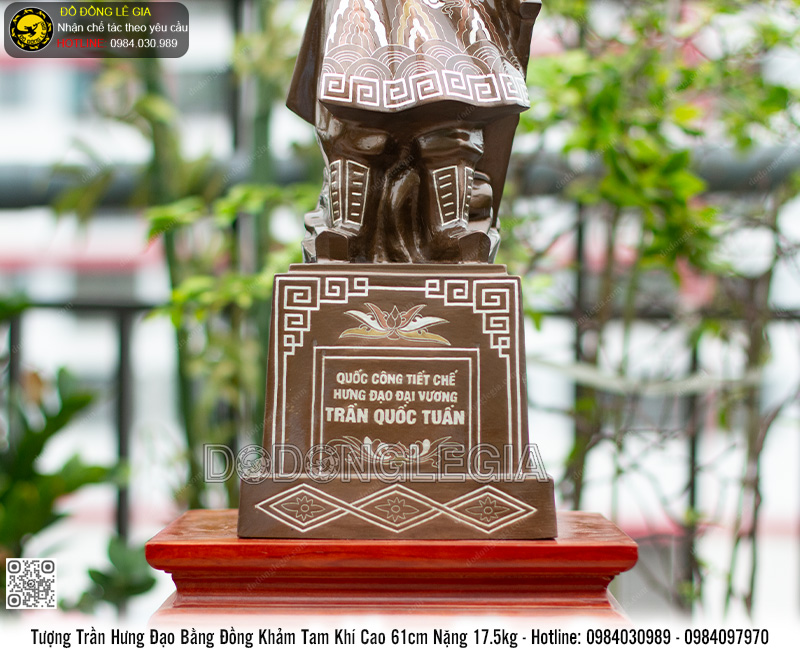 Tượng Trần Hưng Đạo Bằng Đồng Khảm Tam Khí Cao 61cm