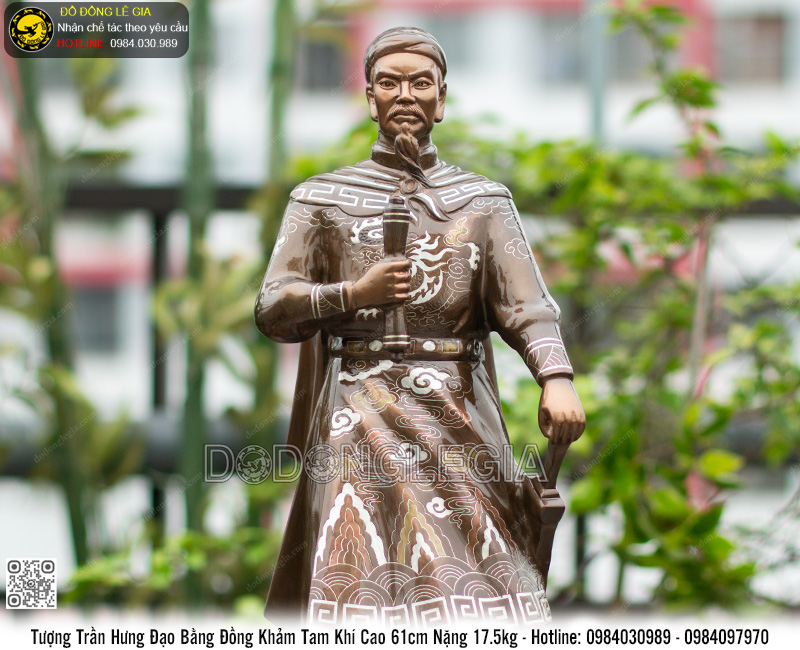 Tượng Trần Hưng Đạo Bằng Đồng Khảm Tam Khí Cao 61cm