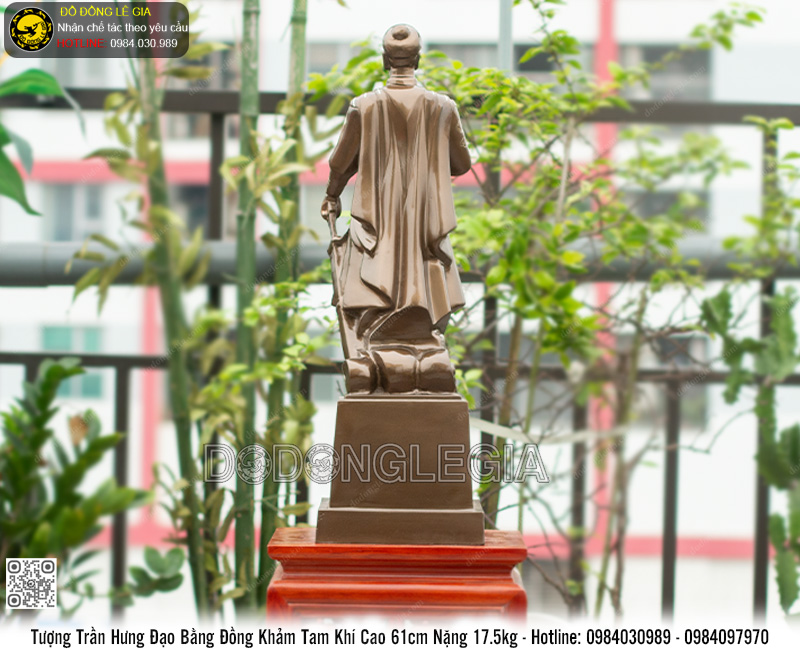 Tượng Trần Hưng Đạo Bằng Đồng Khảm Tam Khí Cao 61cm