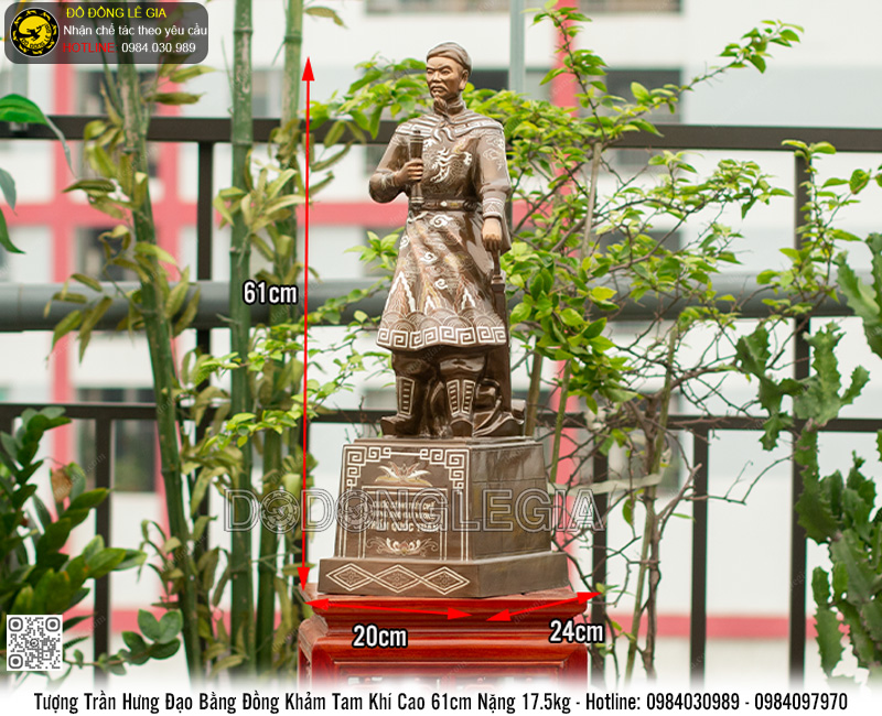 Tượng Trần Hưng Đạo Bằng Đồng Khảm Tam Khí Cao 61cm