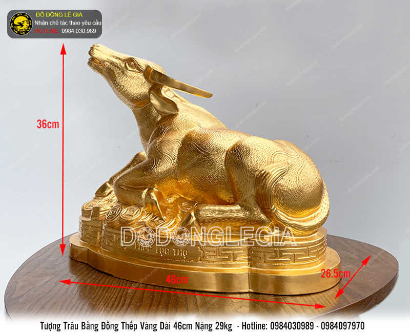Tượng trâu phong thủy đại cát thếp vàng 9999