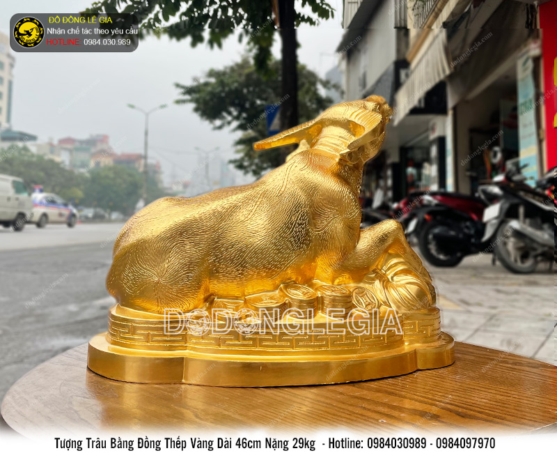Tượng trâu phong thủy đại cát thếp vàng 9999