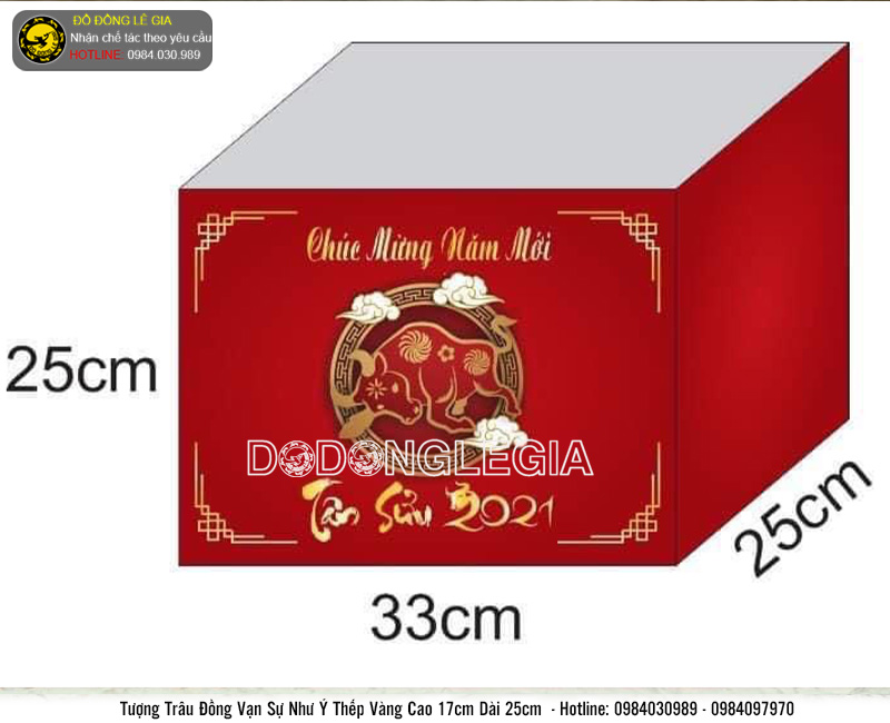 Tượng Trâu Vạn sự như ý bằng đồng thếp vàng 9999