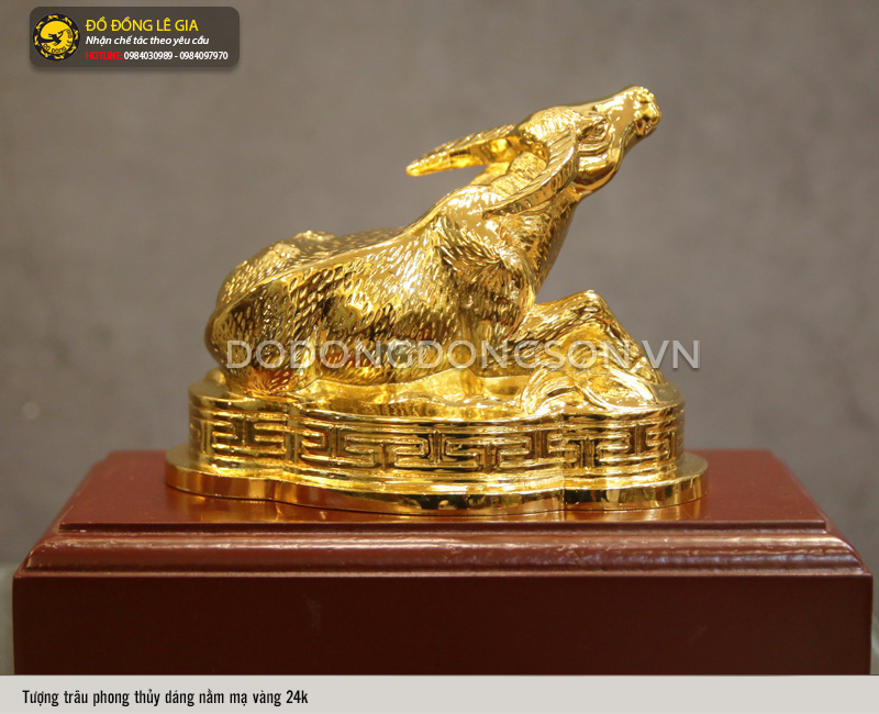 Tượng trâu phong thủy dáng nằm mạ vàng 24k