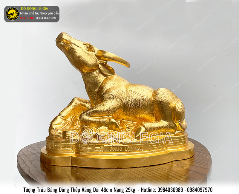 Tượng trâu phong thủy đại cát thếp vàng 9999