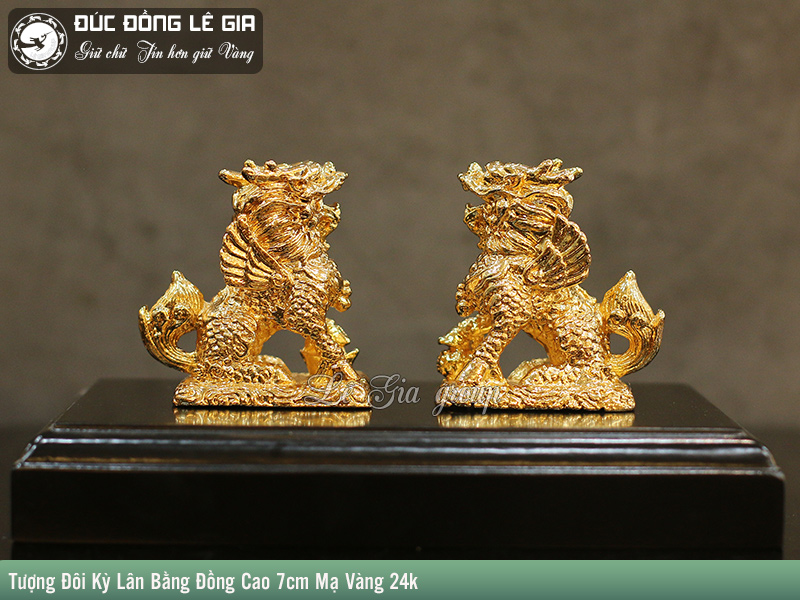 Đôi kỳ lân  bằng đồng cao 7cm  mạ vàng 24k