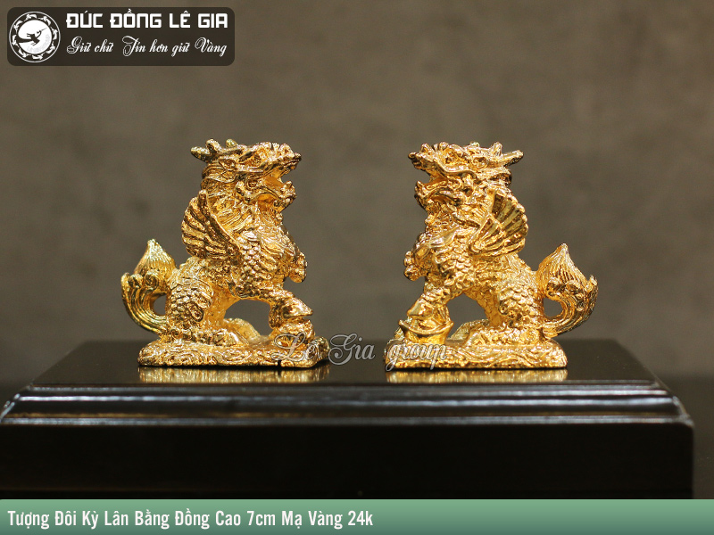 Đôi kỳ lân  bằng đồng cao 7cm  mạ vàng 24k