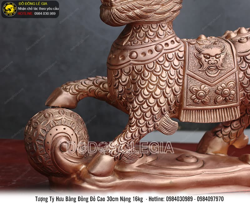 Tượng tỳ hưu bằng đồng đỏ cao 30cm