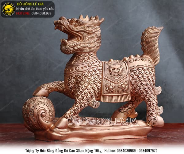 Tượng tỳ hưu bằng đồng đỏ cao 30cm