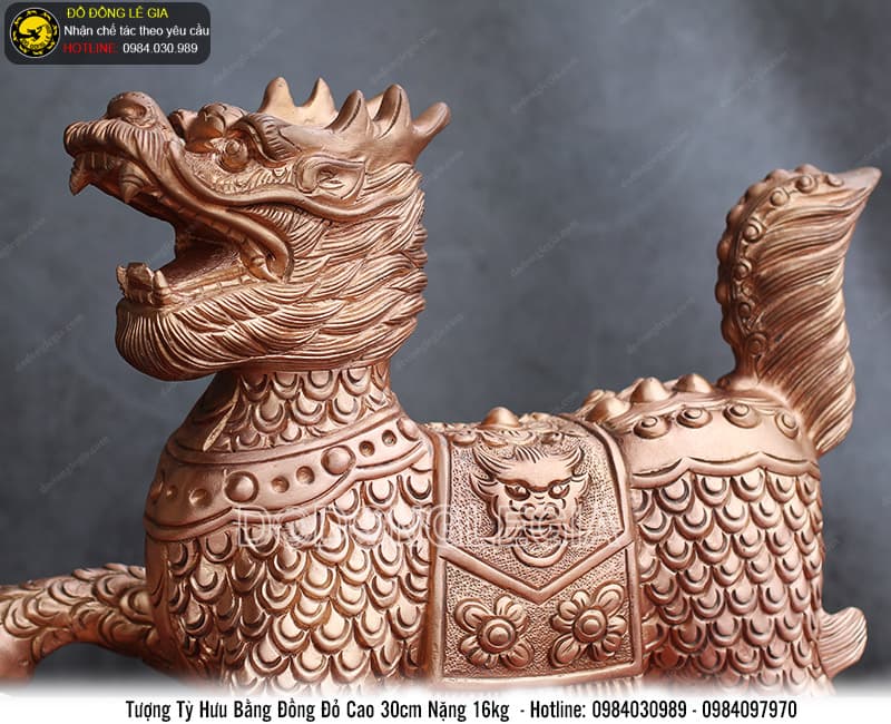 Tượng tỳ hưu bằng đồng đỏ cao 30cm