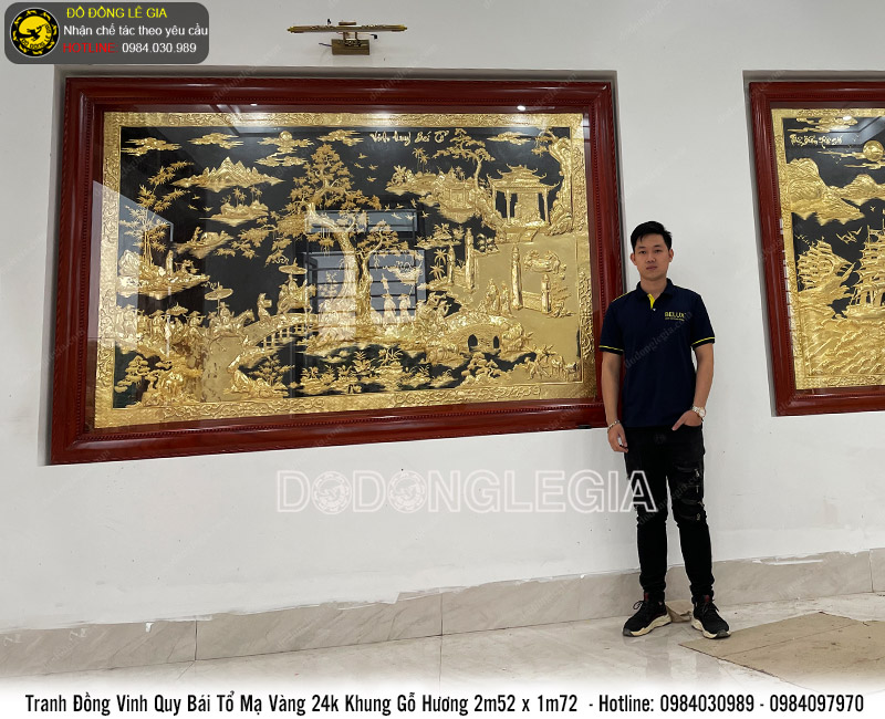 Tranh vinh quy bái tổ mạ vàng 24k KT 2m52x1m72