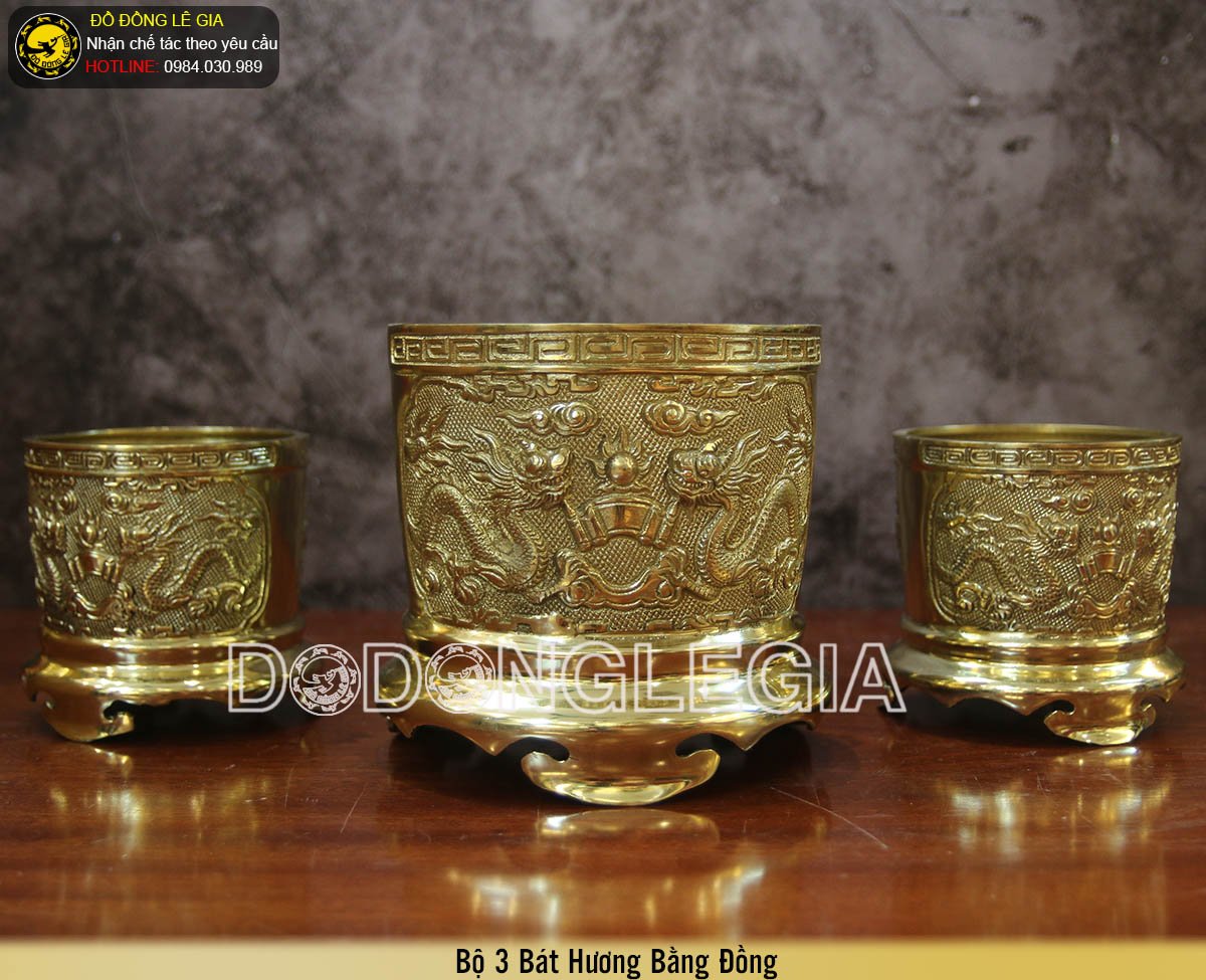 Báo giá Bát hương bằng đồng chạm song long chầu nguyệt
