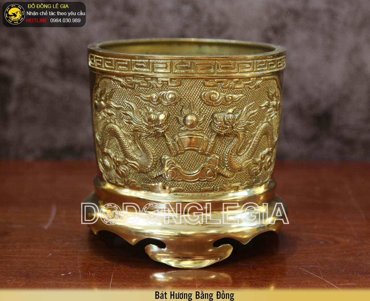 Báo giá Bát hương bằng đồng chạm song long chầu nguyệt