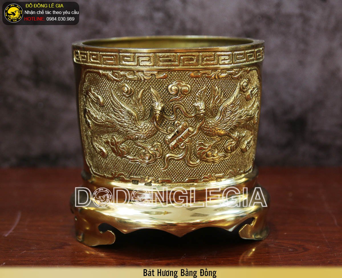 Báo giá Bát hương bằng đồng chạm song long chầu nguyệt