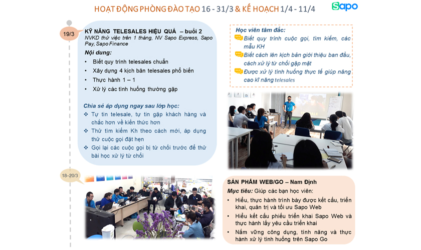 Hoạt động đào tạo 16 - 28/3 & Kế hoạch 30/3 - 11/4