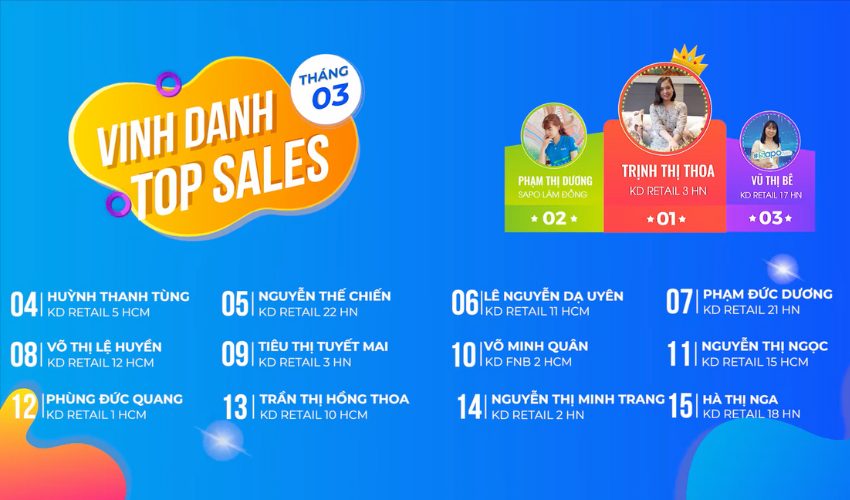 VINH DANH TOP SALES THÁNG 03.2023