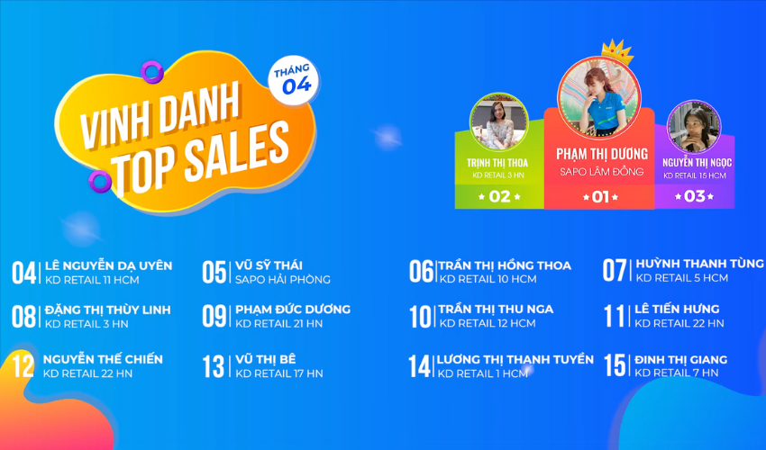 VINH DANH TOP SALES THÁNG 4.2023