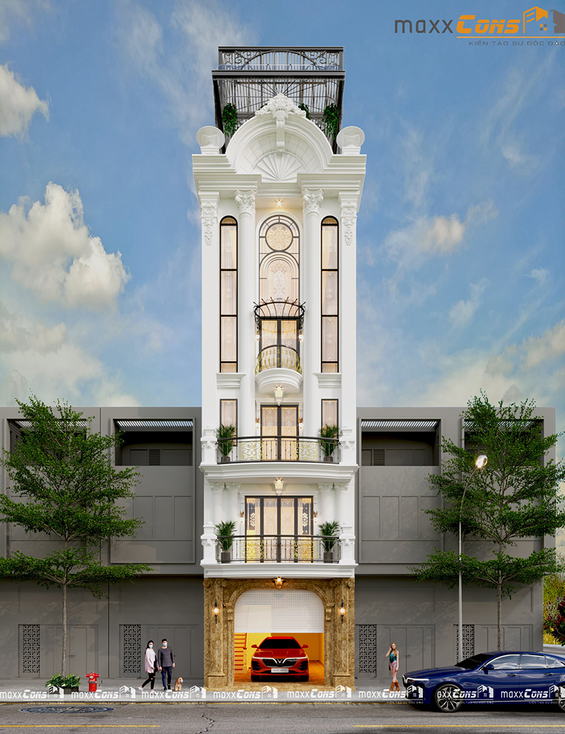 Thiết kế nhà tân cổ điển 5 tầng đẹp kết hợp kinh doanh  Kiến An Vinh