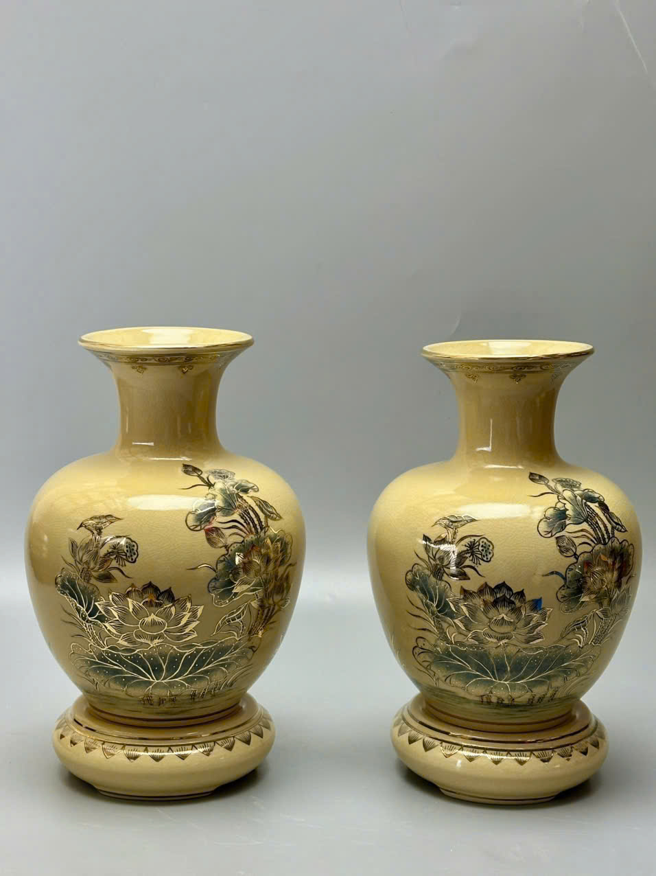 Bình bảo châu hoa sen vẽ vàng 24k gốm Chu Đậu
