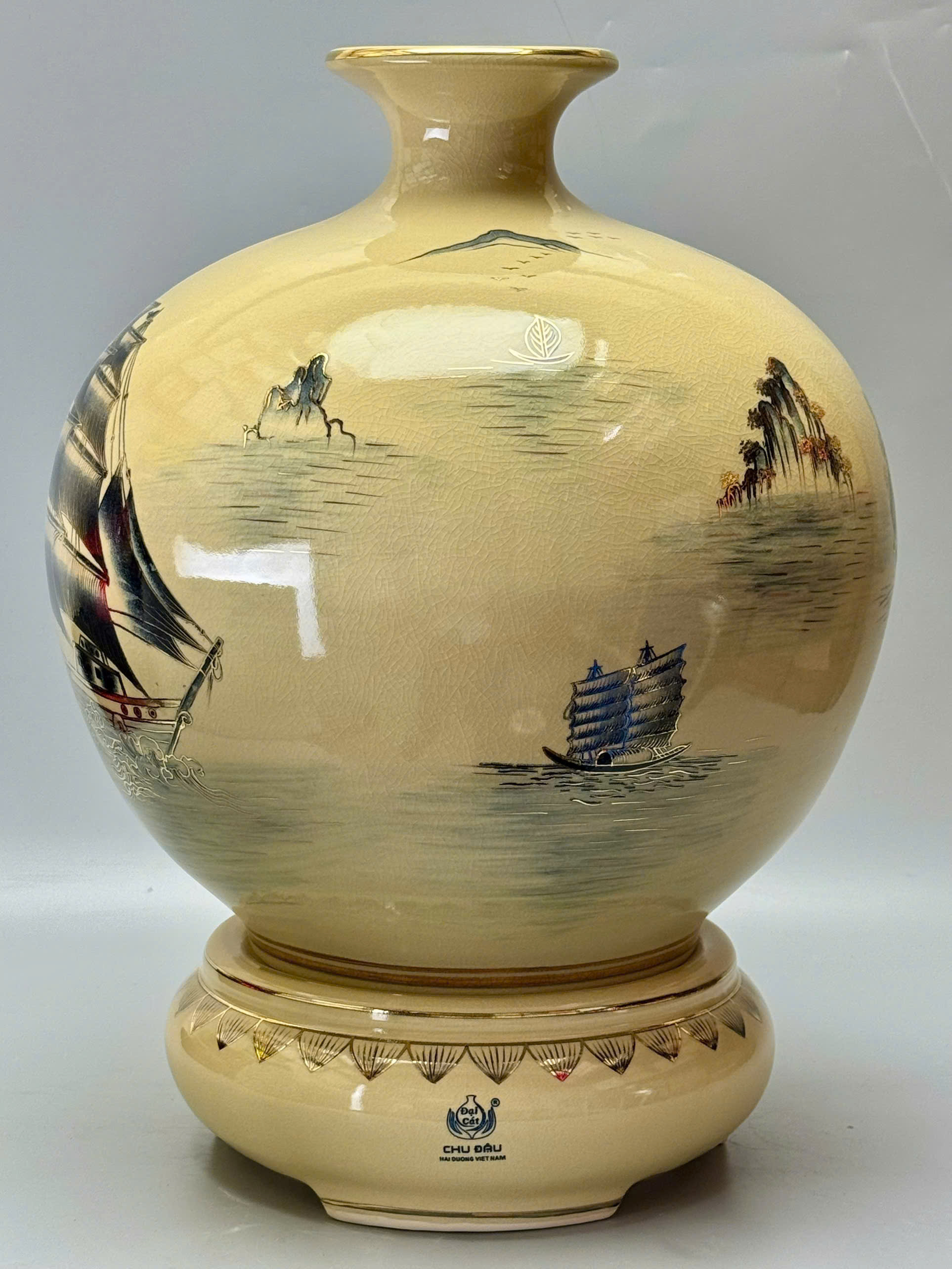 Bình hút lộc thuận buồm xuôi gió vịnh hạ long cao 55cm vẽ vàng