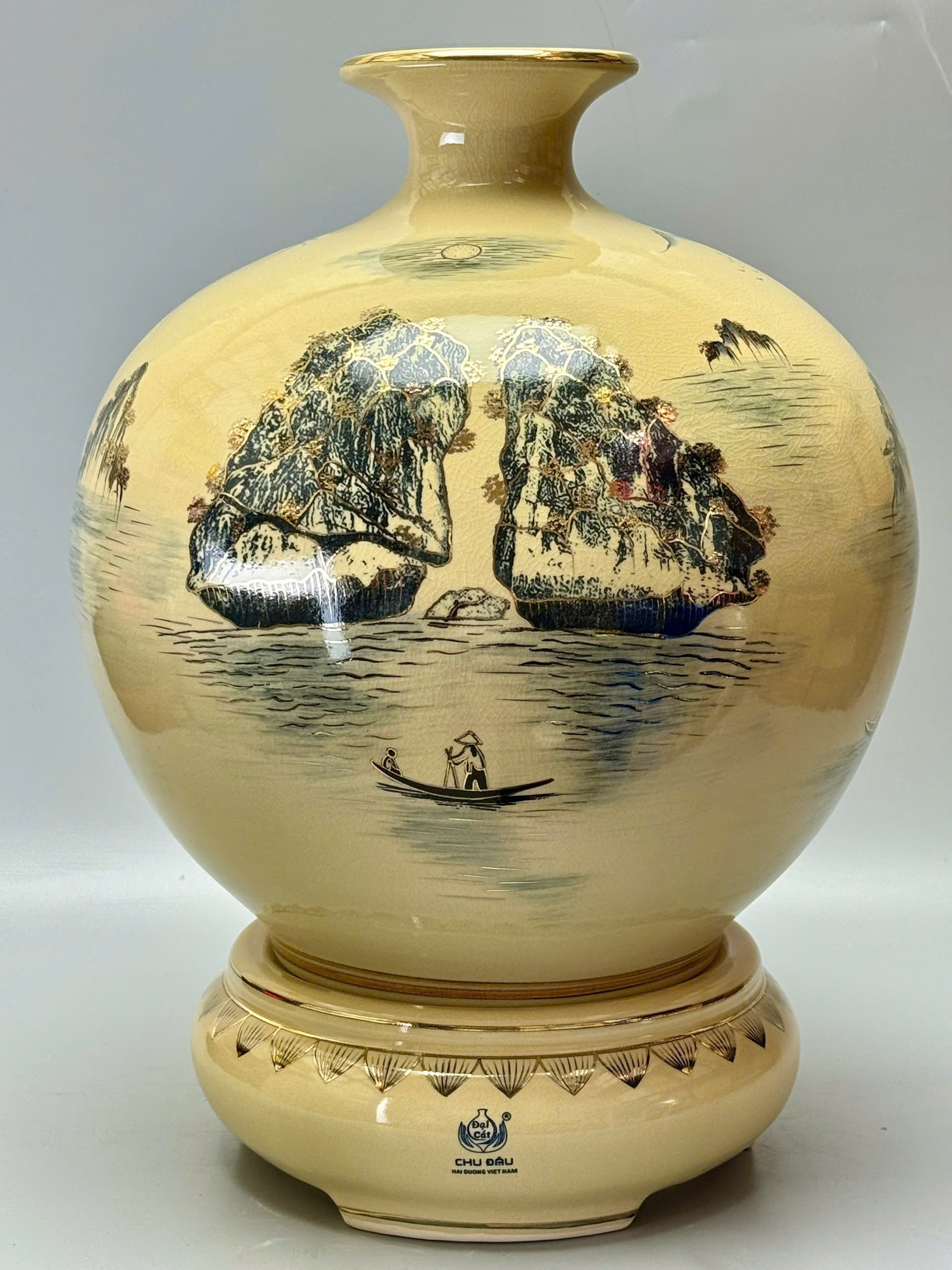 Bình hút lộc thuận buồm xuôi gió vịnh hạ long cao 55cm vẽ vàng