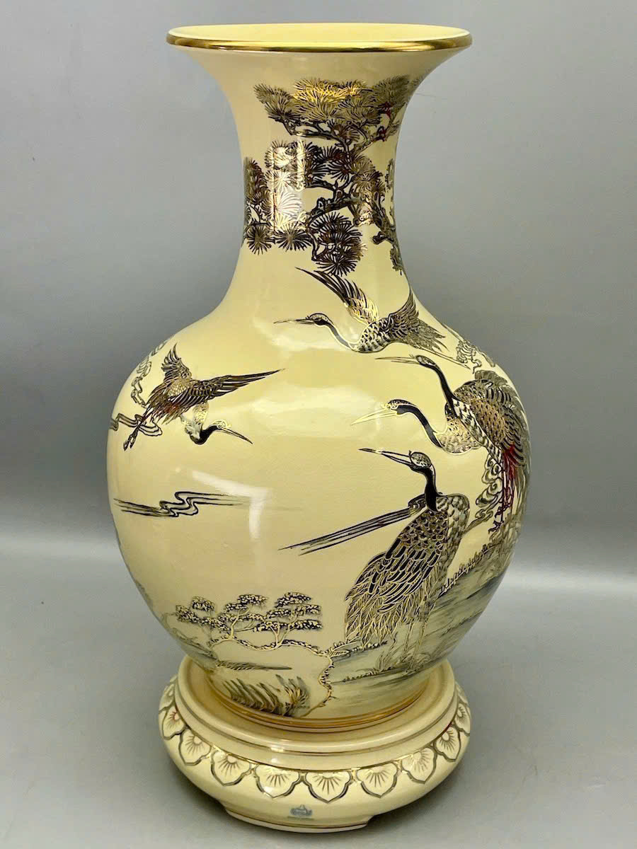 Bình phú quý H65 tùng hạc gốm Chu Đậu vẽ vàng