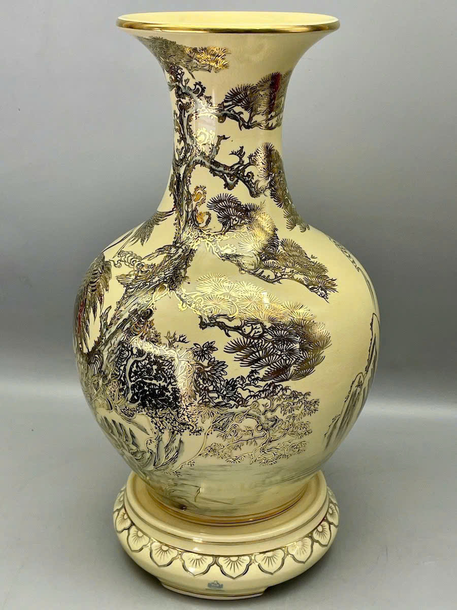 Bình phú quý H65 tùng hạc gốm Chu Đậu vẽ vàng